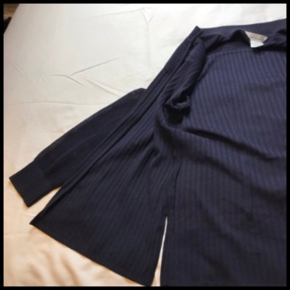 Exclusively Misook Navy Blue Zip Front Ribbed Jacket Mesh Details Size S - Picture 7 of 11